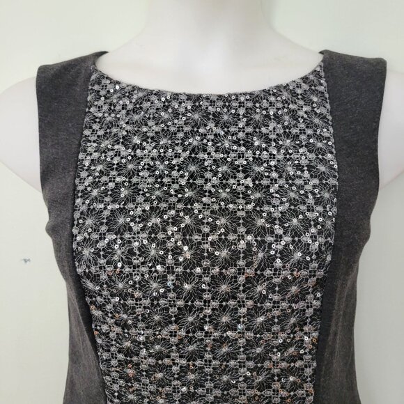 Chicos 2 Heather Grey Sequin Panel TALIA Sheath Sleeveless Dress L 12 - Picture 3 of 6
